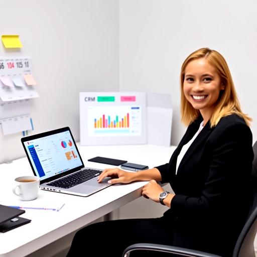 Woman at laptop happy and hitting her sales goals